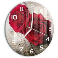 Tulup Wandklok - Rozen op hout Gekleurde Glazen Klok - fi30 cm - Rood Glazen Klok Met Print - Witte handen - Ronde Klok - Moderne Wandklok Glas - Wandklok Glas Decoratie