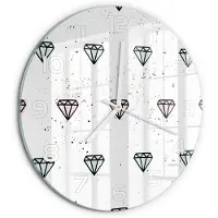 Tulup Wandklok - Diamanten Gekleurde Glazen Klok - fi30 cm - Veelkleurig Glazen Klok Met Print - Witte handen - Ronde Klok - Moderne Wandklok Glas - Wandklok Glas Decoratie
