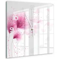 Tulup Wandklok - Roze bloem Wandklok Glas Decoratie - 60x60 cm - Roze Gekleurde Glazen Klok - Witte handen - Vierkante Klok - Klok Glas Met Opdruk - Moderne Wandklok Glas
