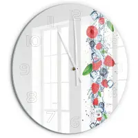 Tulup Wandklok - Bosvruchten met ijs Wandklok Glas Met Motief - fi60 cm - Rood Decoratieve Glazen Klok - Witte handen - Ronde Klok - Gekleurde Glazen Klok - Glazen Klok Met Print