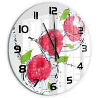Tulup Wandklok - Framboos en water Wandklok Glas Decoratie - fi60 cm - Roze Gekleurde Glazen Klok - Zwarte handen - Ronde Klok - Klok Glas Met Opdruk - Moderne Wandklok Glas