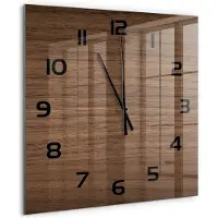 Tulup Wandklok - Houten achtergrond Klok Glas Met Opdruk - 60x60 cm - Bruin Moderne Wandklok Glas - Zwarte handen - Vierkante Klok - Decoratieve Glazen Klok - Glazen Wandklok Design