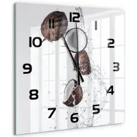 Tulup Wandklok - Kokosnoot met water Gekleurde Glazen Klok - 60x60 cm - Bruin Glazen Klok Met Print - Zwarte handen - Vierkante Klok - Moderne Wandklok Glas - Wandklok Glas Decoratie