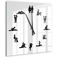 Tulup Wandklok - Kama Sutra Glazen Wandklok Design - 60x60 cm - Wit Klok Glas Met Opdruk - Zwarte handen - Vierkante Klok - Wandklok Glas Met Motief - Decoratieve Glazen Klok