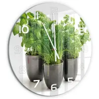 Tulup Wandklok - Kruiden in potten Glazen Klok Met Print - fi60 cm - Groente Wandklok Glas Met Motief - Witte handen - Ronde Klok - Wandklok Glas Decoratie - Gekleurde Glazen Klok