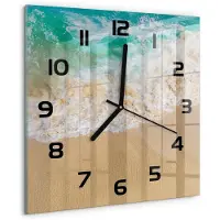 Tulup Wandklok - Strand en zee Glazen Wandklok Design - 30x30 cm - Blauw Klok Glas Met Opdruk - Zwarte handen - Vierkante Klok - Wandklok Glas Met Motief - Decoratieve Glazen Klok