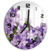 Tulup Wandklok - Paarse klokjes Gekleurde Glazen Klok - fi30 cm - Paars Glazen Klok Met Print - Zwarte handen - Ronde Klok - Moderne Wandklok Glas - Wandklok Glas Decoratie