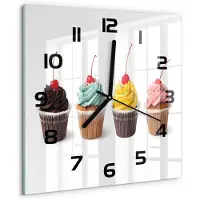 Tulup Wandklok - Muffins Moderne Wandklok Glas - 30x30 cm - Veelkleurig Wandklok Glas Decoratie - Zwarte handen - Vierkante Klok - Glazen Wandklok Design - Klok Glas Met Opdruk