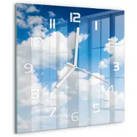 Tulup Wandklok - Wolken aan de hemel Wandklok Glas Decoratie - 30x30 cm - Blauw Gekleurde Glazen Klok - Witte handen - Vierkante Klok - Klok Glas Met Opdruk - Moderne Wandklok Glas