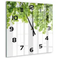 Tulup Wandklok - Eikenbladeren Moderne Wandklok Glas - 60x60 cm - Groente Wandklok Glas Decoratie - Zwarte handen - Vierkante Klok - Glazen Wandklok Design - Klok Glas Met Opdruk