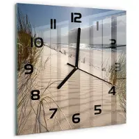 Tulup Wandklok - Mrzeżyno-strand Wandklok Glas Decoratie - 30x30 cm - Beige Gekleurde Glazen Klok - Zwarte handen - Vierkante Klok - Klok Glas Met Opdruk - Moderne Wandklok Glas