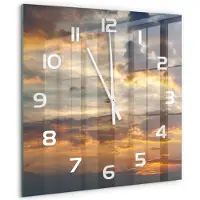 Tulup Wandklok - Zonsondergang Decoratieve Glazen Klok - 60x60 cm - Oranje Glazen Wandklok Design - Witte handen - Vierkante Klok - Glazen Klok Met Print - Wandklok Glas Met Motief