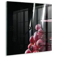 Tulup Wandklok - Druiven en wijn Decoratieve Glazen Klok - 30x30 cm - Rood Glazen Wandklok Design - Zwarte handen - Vierkante Klok - Glazen Klok Met Print - Wandklok Glas Met Motief