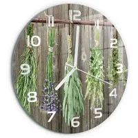 Tulup Wandklok - Kruiden aan een touwtje Glazen Klok Met Print - fi30 cm - Groente Wandklok Glas Met Motief - Witte handen - Ronde Klok - Wandklok Glas Decoratie - Gekleurde Glazen Klok