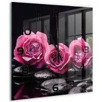 Tulup Wandklok - Roze rozen Decoratieve Glazen Klok - 60x60 cm - Roze Glazen Wandklok Design - Zwarte handen - Vierkante Klok - Glazen Klok Met Print - Wandklok Glas Met Motief