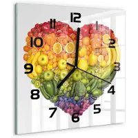 Tulup Wandklok - Groentehart Wandklok Glas Decoratie - 30x30 cm - Veelkleurig Gekleurde Glazen Klok - Zwarte handen - Vierkante Klok - Klok Glas Met Opdruk - Moderne Wandklok Glas