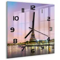 Tulup Wandklok - Eiffeltoren Parijs Glazen Klok Met Print - 30x30 cm - Veelkleurig Wandklok Glas Met Motief - Zwarte handen - Vierkante Klok - Wandklok Glas Decoratie - Gekleurde Glazen Klok