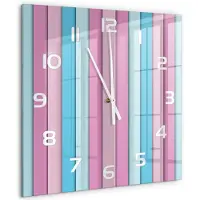 Tulup Wandklok - Kleurrijke strepen Gekleurde Glazen Klok - 60x60 cm - Veelkleurig Glazen Klok Met Print - Witte handen - Vierkante Klok - Moderne Wandklok Glas - Wandklok Glas Decoratie