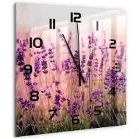Tulup Wandklok - Lavendel Glazen Klok Met Print - 60x60 cm - Paars Wandklok Glas Met Motief - Zwarte handen - Vierkante Klok - Wandklok Glas Decoratie - Gekleurde Glazen Klok
