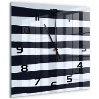 Tulup Wandklok - Gestreepte achtergrond Gekleurde Glazen Klok - 60x60 cm - Zwart-wit Glazen Klok Met Print - Zwarte handen - Vierkante Klok - Moderne Wandklok Glas - Wandklok Glas Decoratie