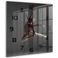 Tulup Wandklok - moderne dans Klok Glas Met Opdruk - 60x60 cm - Rood Moderne Wandklok Glas - Zwarte handen - Vierkante Klok - Decoratieve Glazen Klok - Glazen Wandklok Design