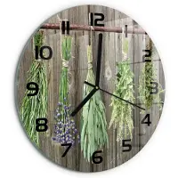 Tulup Wandklok - Kruiden aan een touwtje Glazen Wandklok Design - fi30 cm - Groente Klok Glas Met Opdruk - Zwarte handen - Ronde Klok - Wandklok Glas Met Motief - Decoratieve Glazen Klok
