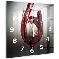 Tulup Wandklok - Rode wijn Gekleurde Glazen Klok - 60x60 cm - Rood Glazen Klok Met Print - Witte handen - Vierkante Klok - Moderne Wandklok Glas - Wandklok Glas Decoratie