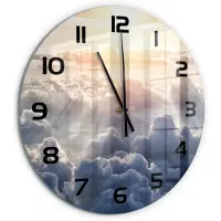 Tulup Wandklok - Wolken gezien vanuit vogelperspectief Moderne Wandklok Glas - fi60 cm - Geel Wandklok Glas Decoratie - Zwarte handen - Ronde Klok - Glazen Wandklok Design - Klok Glas Met Opdruk