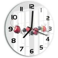 Tulup Wandklok - Bosvruchten Glazen Klok Met Print - fi30 cm - Rood Wandklok Glas Met Motief - Zwarte handen - Ronde Klok - Wandklok Glas Decoratie - Gekleurde Glazen Klok