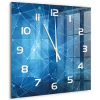 Tulup Wandklok - Blauwe lijnen Decoratieve Glazen Klok - 60x60 cm - Blauw Glazen Wandklok Design - Witte handen - Vierkante Klok - Glazen Klok Met Print - Wandklok Glas Met Motief