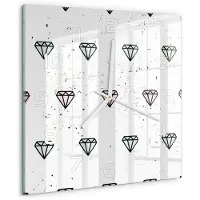 Tulup Wandklok - Diamanten Glazen Wandklok Design - 30x30 cm - Veelkleurig Klok Glas Met Opdruk - Witte handen - Vierkante Klok - Wandklok Glas Met Motief - Decoratieve Glazen Klok