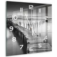 Tulup Wandklok - Houten brug Gekleurde Glazen Klok - 60x60 cm - Zwart-wit Glazen Klok Met Print - Witte handen - Vierkante Klok - Moderne Wandklok Glas - Wandklok Glas Decoratie
