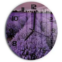 Tulup Wandklok - Lavendelveld Gekleurde Glazen Klok - fi30 cm - Paars Glazen Klok Met Print - Zwarte handen - Ronde Klok - Moderne Wandklok Glas - Wandklok Glas Decoratie