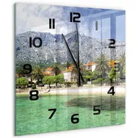 Tulup Wandklok - Strand in Kroatië Decoratieve Glazen Klok - 60x60 cm - Groente Glazen Wandklok Design - Zwarte handen - Vierkante Klok - Glazen Klok Met Print - Wandklok Glas Met Motief