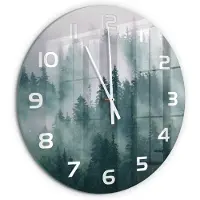 Tulup Wandklok - Mist boven het bos Moderne Wandklok Glas - fi60 cm - Grijs Wandklok Glas Decoratie - Witte handen - Ronde Klok - Glazen Wandklok Design - Klok Glas Met Opdruk