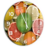 Tulup Wandklok - Citrusvruchten Klok Glas Met Opdruk - fi60 cm - Veelkleurig Moderne Wandklok Glas - Witte handen - Ronde Klok - Decoratieve Glazen Klok - Glazen Wandklok Design