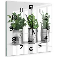 Tulup Wandklok - Aromatische planten Wandklok Glas Decoratie - 60x60 cm - Groente Gekleurde Glazen Klok - Zwarte handen - Vierkante Klok - Klok Glas Met Opdruk - Moderne Wandklok Glas