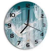 Tulup Wandklok - Paardenbloemzaden Glazen Wandklok Design - fi30 cm - Wit Klok Glas Met Opdruk - Zwarte handen - Ronde Klok - Wandklok Glas Met Motief - Decoratieve Glazen Klok