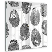 Tulup Wandklok - Vingerafdrukken Gekleurde Glazen Klok - 60x60 cm - Zwart-wit Glazen Klok Met Print - Witte handen - Vierkante Klok - Moderne Wandklok Glas - Wandklok Glas Decoratie