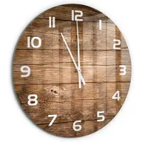 Tulup Wandklok - Houten achtergrond Wandklok Glas Decoratie - fi60 cm - Bruin Gekleurde Glazen Klok - Witte handen - Ronde Klok - Klok Glas Met Opdruk - Moderne Wandklok Glas