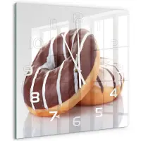 Tulup Wandklok - Chocoladedonuts Gekleurde Glazen Klok - 60x60 cm - Bruin Glazen Klok Met Print - Witte handen - Vierkante Klok - Moderne Wandklok Glas - Wandklok Glas Decoratie
