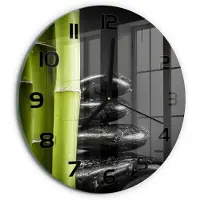 Tulup Wandklok - Bamboe Wandklok Glas Met Motief - fi30 cm - Zwart Decoratieve Glazen Klok - Zwarte handen - Ronde Klok - Gekleurde Glazen Klok - Glazen Klok Met Print