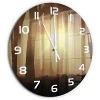 Tulup Wandklok - Mist in het bos Glazen Wandklok Design - fi60 cm - Bruin Klok Glas Met Opdruk - Witte handen - Ronde Klok - Wandklok Glas Met Motief - Decoratieve Glazen Klok