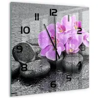 Tulup Wandklok - Orchideeënstenen Wandklok Glas Met Motief - 60x60 cm - Roze Decoratieve Glazen Klok - Zwarte handen - Vierkante Klok - Gekleurde Glazen Klok - Glazen Klok Met Print