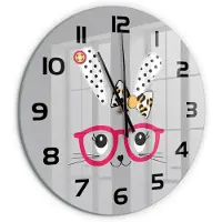 Tulup Wandklok - Konijn met bril Wandklok Glas Decoratie - fi60 cm - Roze Gekleurde Glazen Klok - Zwarte handen - Ronde Klok - Klok Glas Met Opdruk - Moderne Wandklok Glas