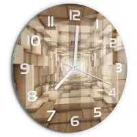 Tulup Wandklok - Houten tunnel Glazen Klok Met Print - fi30 cm - Beige Wandklok Glas Met Motief - Witte handen - Ronde Klok - Wandklok Glas Decoratie - Gekleurde Glazen Klok
