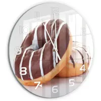 Tulup Wandklok - Chocoladedonuts Glazen Wandklok Design - fi60 cm - Bruin Klok Glas Met Opdruk - Witte handen - Ronde Klok - Wandklok Glas Met Motief - Decoratieve Glazen Klok