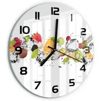 Tulup Wandklok - Fruit en water Moderne Wandklok Glas - fi30 cm - Veelkleurig Wandklok Glas Decoratie - Zwarte handen - Ronde Klok - Glazen Wandklok Design - Klok Glas Met Opdruk
