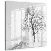 Tulup Wandklok - Winterboom Gekleurde Glazen Klok - 60x60 cm - Wit Glazen Klok Met Print - Witte handen - Vierkante Klok - Moderne Wandklok Glas - Wandklok Glas Decoratie