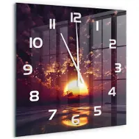 Tulup Wandklok - Zonsondergang Klok Glas Met Opdruk - 60x60 cm - Geel Moderne Wandklok Glas - Witte handen - Vierkante Klok - Decoratieve Glazen Klok - Glazen Wandklok Design